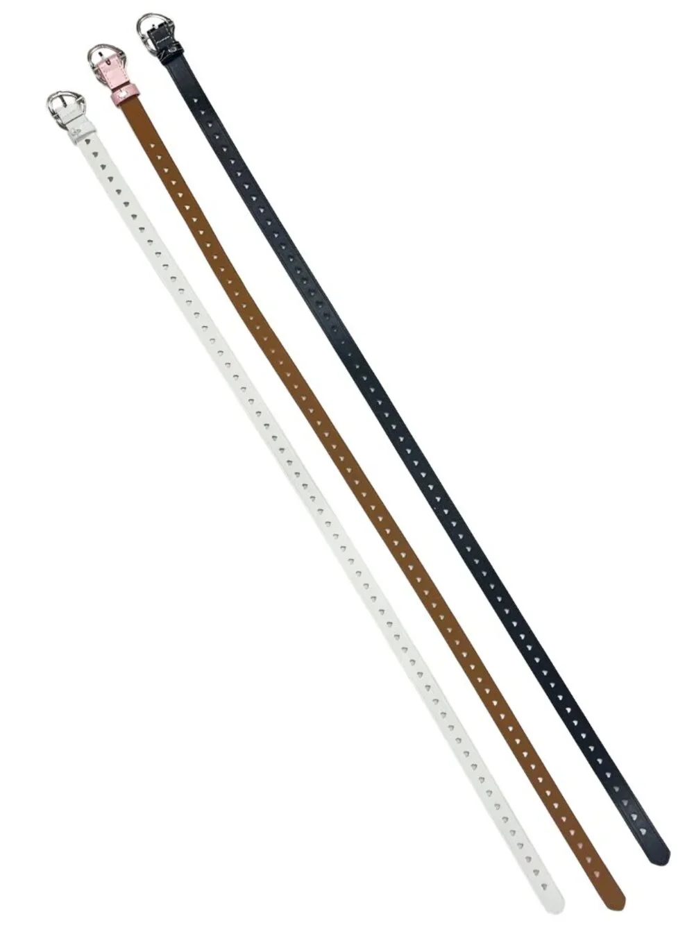 Girls Heart Buckle Belts 3-Pack Pink White Black Adjustable Faux Leather